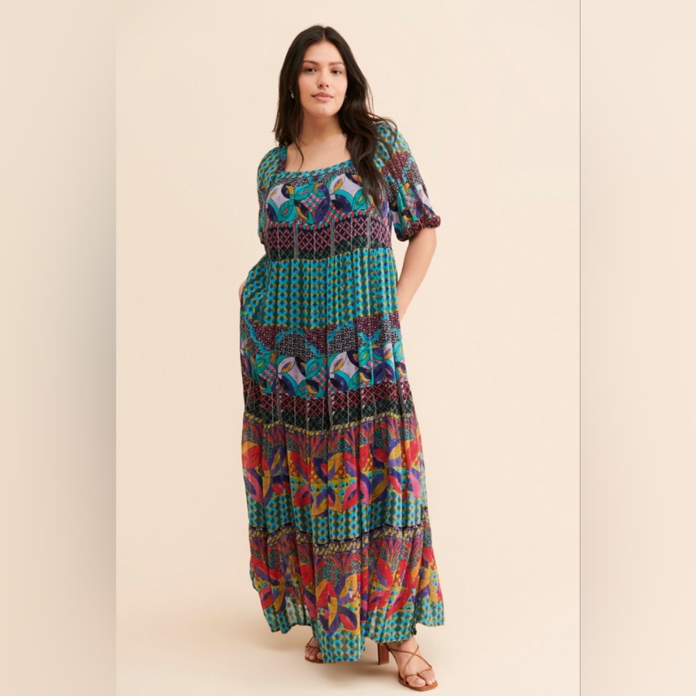 Anthropologie Metallic Abstract Maxi Dress